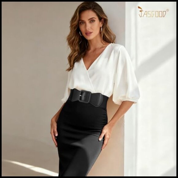 PU Leather Elastic Wide Belt with Square Buckle for Dresses